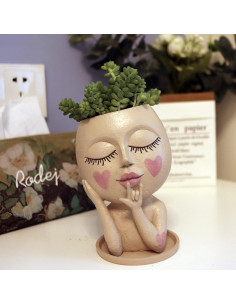 Maceta de Flores con Cara Dolkgy 17.8 cm Resina Blanca 2