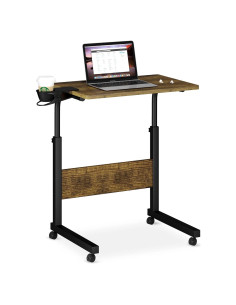 Escritorio de pie ajustable Klvied, portátil, negro y nogal