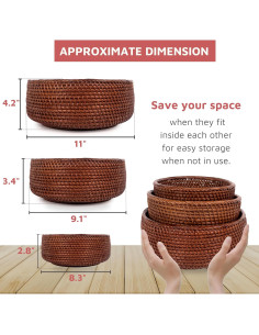 Cesta de Frutas Tejida CLAYNIX Juego de 3 Cuencos Redondos 2