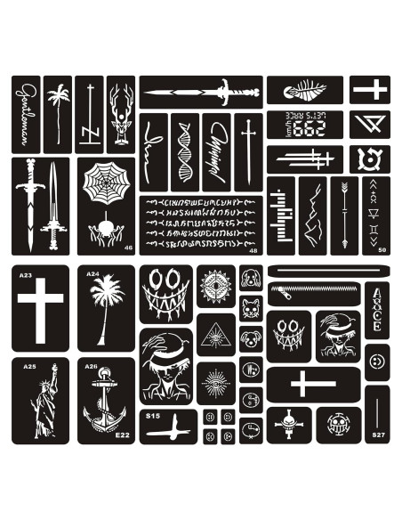 Kit de Plantillas de Tatuaje Temporal KOTBS - 6 Hojas A4 con 52 Patrones Kit de Plantillas de Tatuaje Temporal KOTBS - 6 Hojas A4 con 52 Patrones