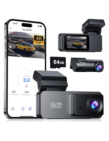 Cámara Dash Delantera y Trasera Eassky 4K/3K, WiFi, 64GB