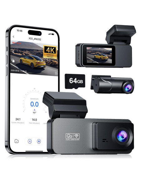 Cámara Dash Delantera y Trasera Eassky 4K/3K, WiFi, 64GB