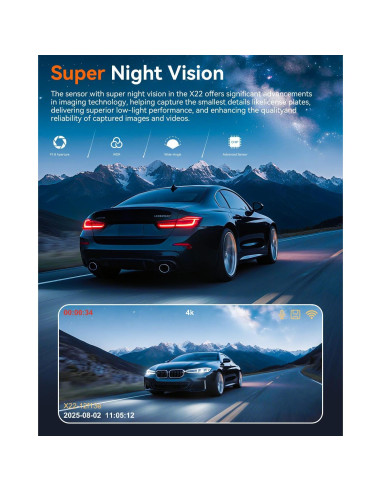 Cámara Dash Delantera y Trasera Eassky 4K/3K, WiFi, 64GB