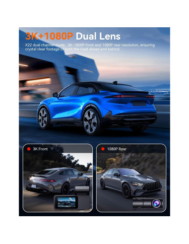 Cámara Dash Delantera y Trasera Eassky 4K/3K, WiFi, 64GB