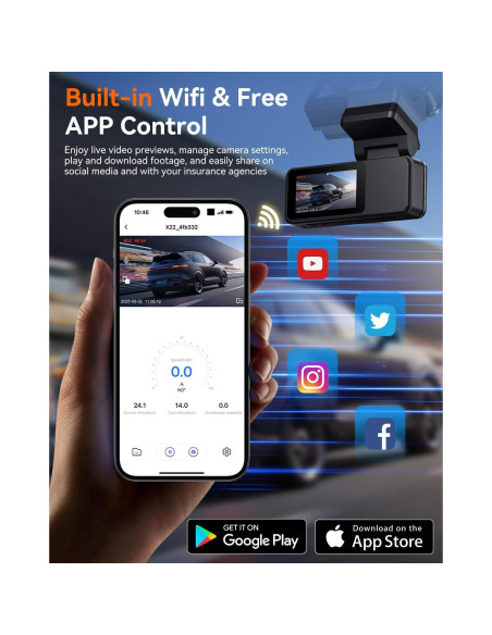 Cámara Dash Delantera y Trasera Eassky 4K/3K, WiFi, 64GB