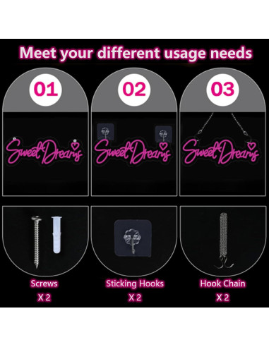 Luz de Neón LED Dulces Sueños Rosa 44.9x16.8 cm USB