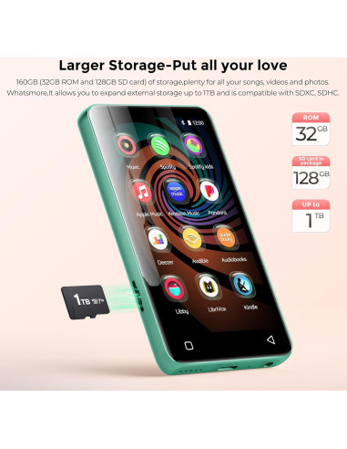 Reproductor MP3 INNIOASIS 160GB Bluetooth WiFi 4" para Niños