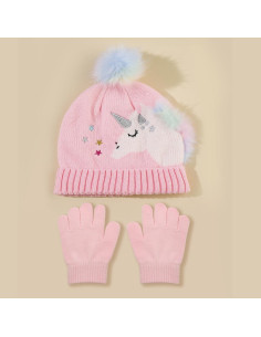 Conjunto de Gorro y Guantes Unicornio para Niñas 2-8 Años 2