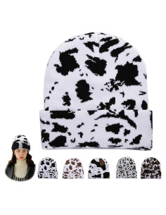 Gorro Unisex con Estampado de Vaca y Forro Polar Caliente