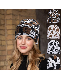 Gorro Unisex con Estampado de Vaca y Forro Polar Caliente 2