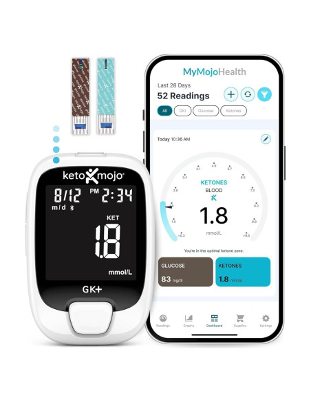 KETO-MOJO GK+ Medidor de Glucosa y Cetonas Bluetooth con App