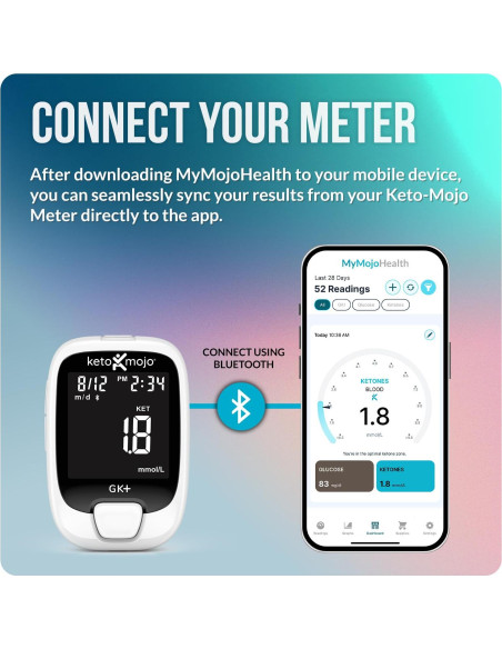 KETO-MOJO GK+ Medidor de Glucosa y Cetonas Bluetooth con App