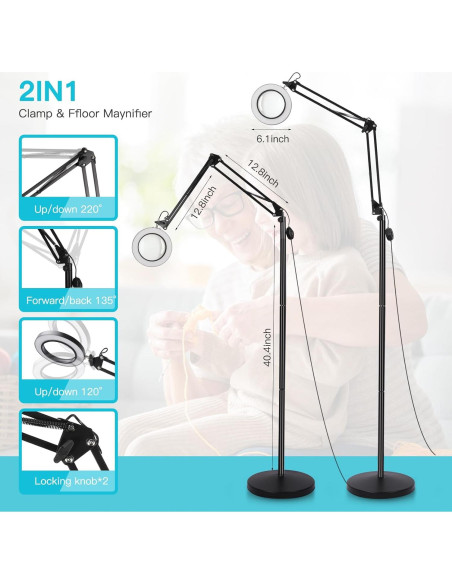 Lámpara de Piso Magnificadora 10X ZABOUL con Luz LED y Soporte