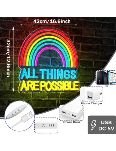 Luz de Neón LED Colorida TODO ES POSIBLE 28x20 cm