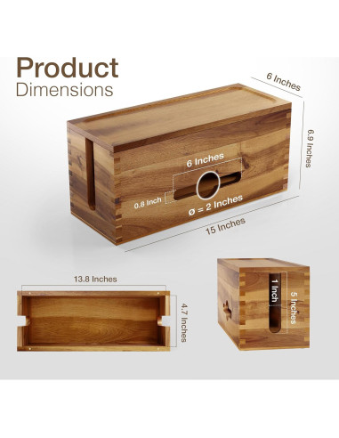 Caja de Gestión de Cables Tidita Acacia 38.1x15.2x17.5 cm