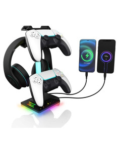 Soporte para Auriculares RGB VAKUMAX con Hub de Carga USB-C