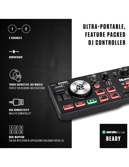 Controlador DJ Numark DJ2GO2 Touch con Auriculares DJ