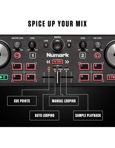 Controlador DJ Numark DJ2GO2 Touch con Auriculares DJ