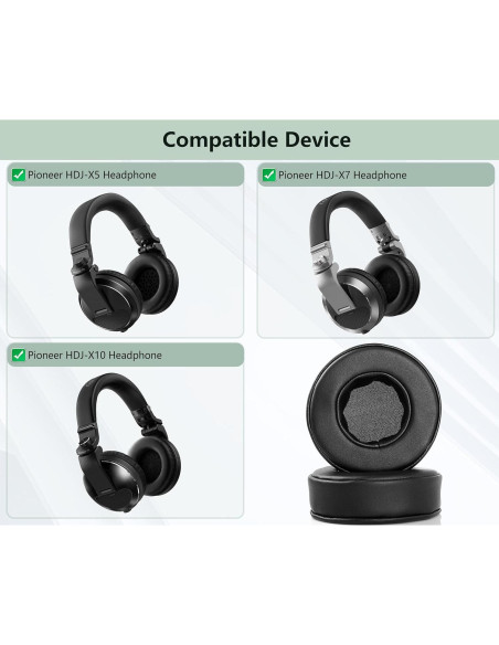 Almohadillas de Reemplazo XRHTONG para Auriculares Pioneer HDJ-X5 HDJ-X10 HDJ-X7 - Cuero de Proteína y Espuma de Memoria
