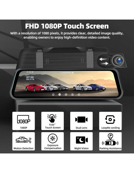 Cámara de Salpicadero Zomolither 9.66" IPS 1080P Doble Lente Cámara de Salpicadero Zomolither 9.66" IPS 1080P Doble Lente