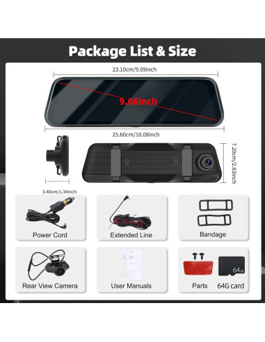 Cámara de Salpicadero Zomolither 9.66" IPS 1080P Doble Lente