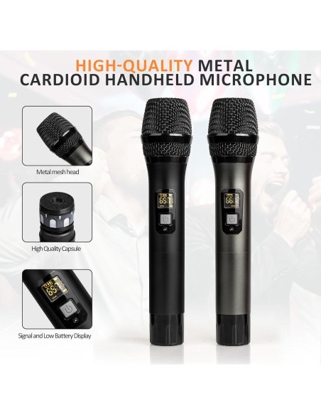 Micrófono Inalámbrico Soundgeek UHF Doble Mano 2 Micrófonos