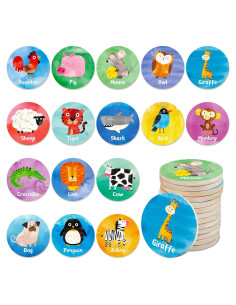Juego de Memoria de Madera SpriteGru 32 PZS Animales 5.3 cm