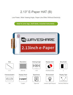 Pantalla E-Ink 2.13" HAT Waveshare 212x104 Rojo Negro Blanco 2
