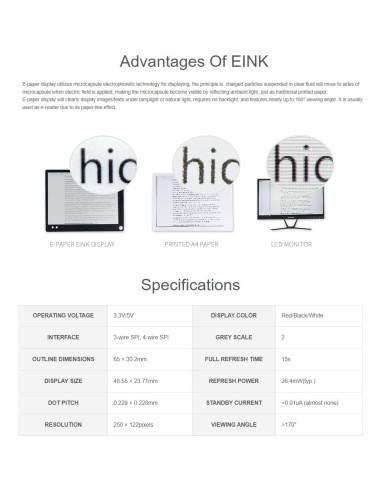 Pantalla E-Ink 2.13" HAT Waveshare 212x104 Rojo Negro Blanco