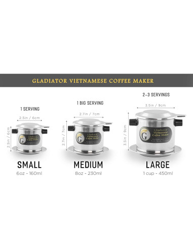 Goteador de Café Vietnamita Gladiator 15oz Acero Inoxidable