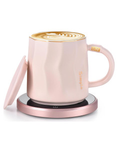 Calentador de Tazas KRGMNHR con Taza Cerámica Rosa 400ml