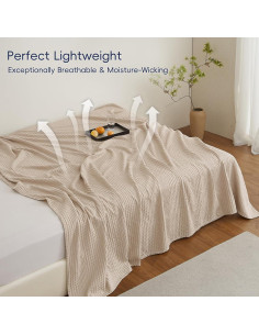 Manta Waffle Ligera PHF King 264x229 cm Beige Claro 2