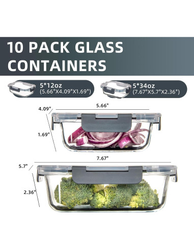 Contenedores de Vidrio UMEIED - 10 Piezas Rectangulares 1007ml y 355ml