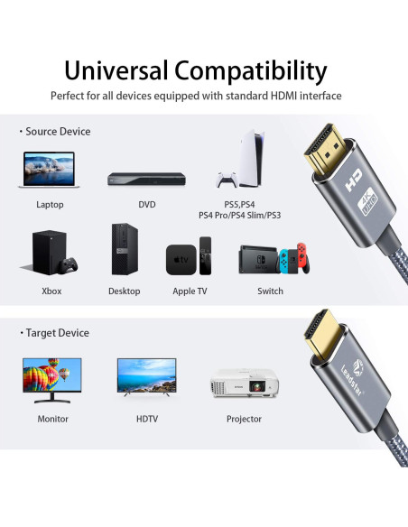 Cable HDMI Leadstar 4K 0.3m 18Gbps HDR para Xbox PS5