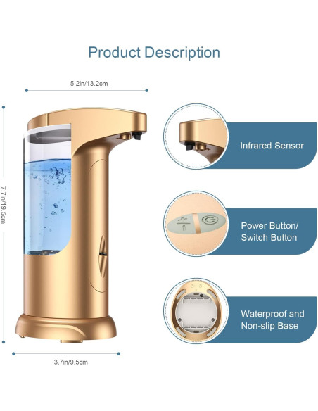 Dispensador Automático de Jabón Ankilo 370ml Dorado Rosa