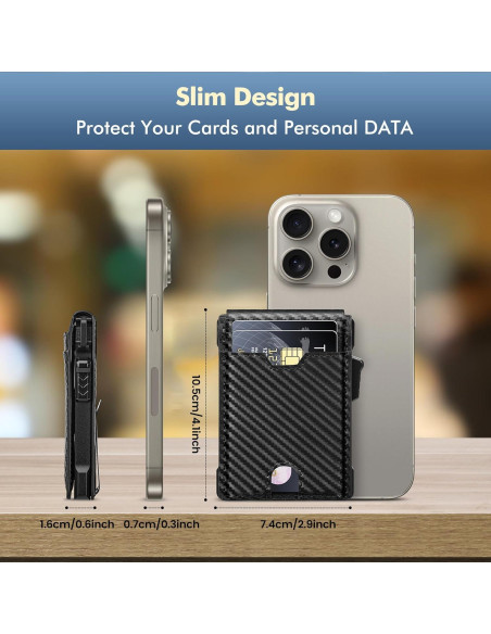 Billetera Minimalista Vandz HC-6 con Bloqueo RFID - Fibra de Carbono