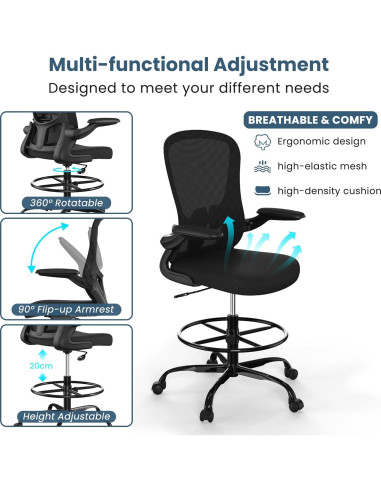 Silla de Dibujo Ergonómica Silybon EX-938W con Reposapiés Ajustable