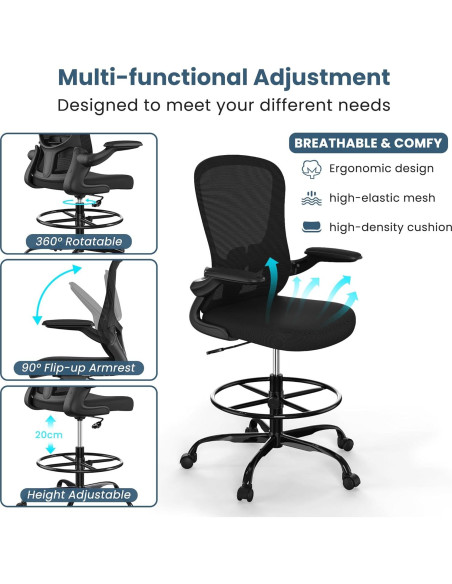 Silla de Dibujo Ergonómica Silybon EX-938W con Reposapiés Ajustable