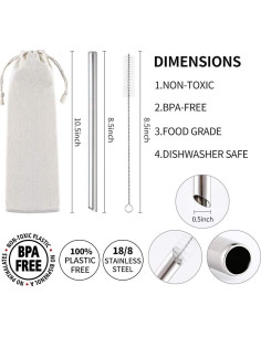 Pajitas Reutilizables de Acero Inoxidable Otstar 6 Pcs 12 mm 2