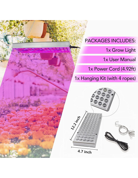 Lámpara de Cultivo LED Juhefa 25W Espectro Completo 30.9x11.9cm