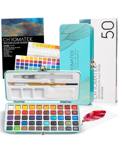 Juego de Pintura Acuarela CHROMATEK 50 Colores y Estuche