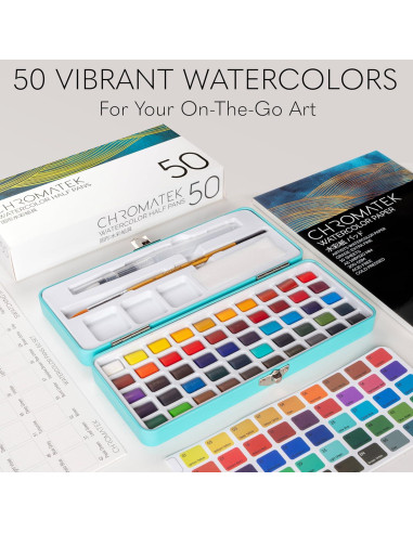 Juego de Pintura Acuarela CHROMATEK 50 Colores y Estuche