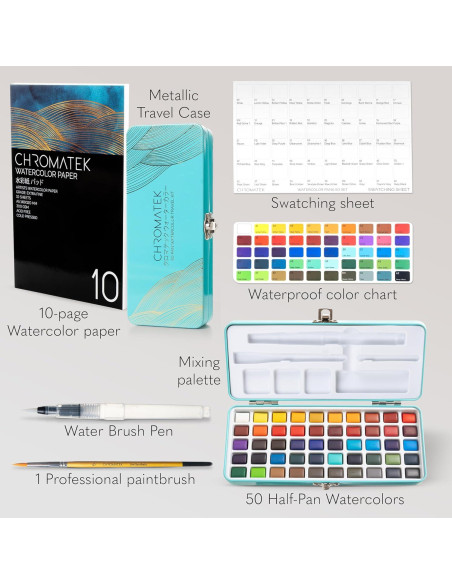 Juego de Pintura Acuarela CHROMATEK 50 Colores y Estuche