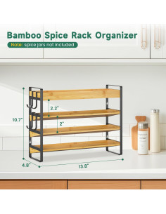 Organizador de Especias de Bambú EsLuker.ly 4 Niveles con Ganchos 2