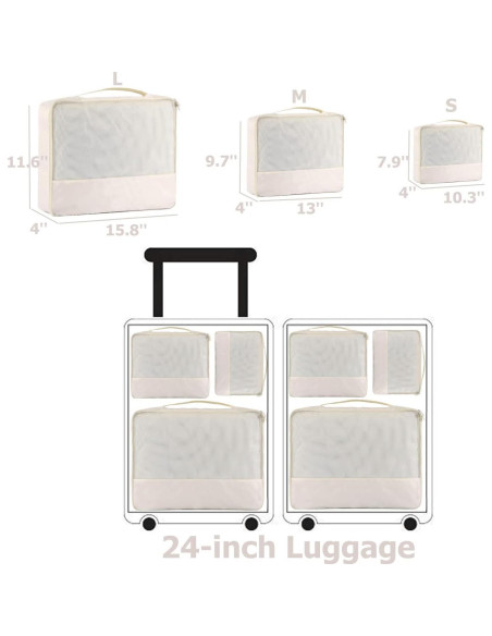 Conjuntos de Cubos de Empaque DoubleTrip 6 Piezas Nylon Crema