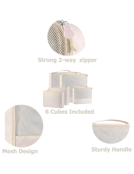 Conjuntos de Cubos de Empaque DoubleTrip 6 Piezas Nylon Crema