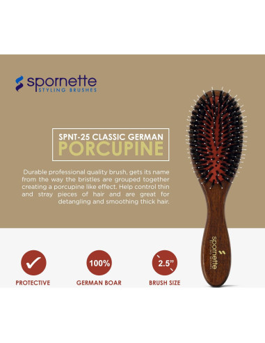 Cepillo Desenredante Spornette Porcupine - Cerdas de Jabalí y Nylon