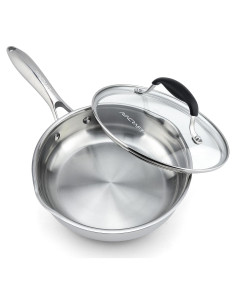 Sartén de Acero Inoxidable AVACRAFT 20 cm con Tapa y Salidas