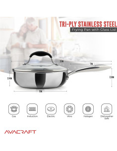 Sartén de Acero Inoxidable AVACRAFT 20 cm con Tapa y Salidas 2