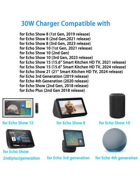 Cargador 30W Tai Ke para Alexa Echo Show y Echo Plus